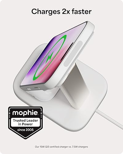 Miniatura 2 de Mophie Soporte de carga inalámbrico 2 en 1, certificado Qi2, cargador MagSafe para iPhone y AirPods, estación de carga rápida con soporte ajustable