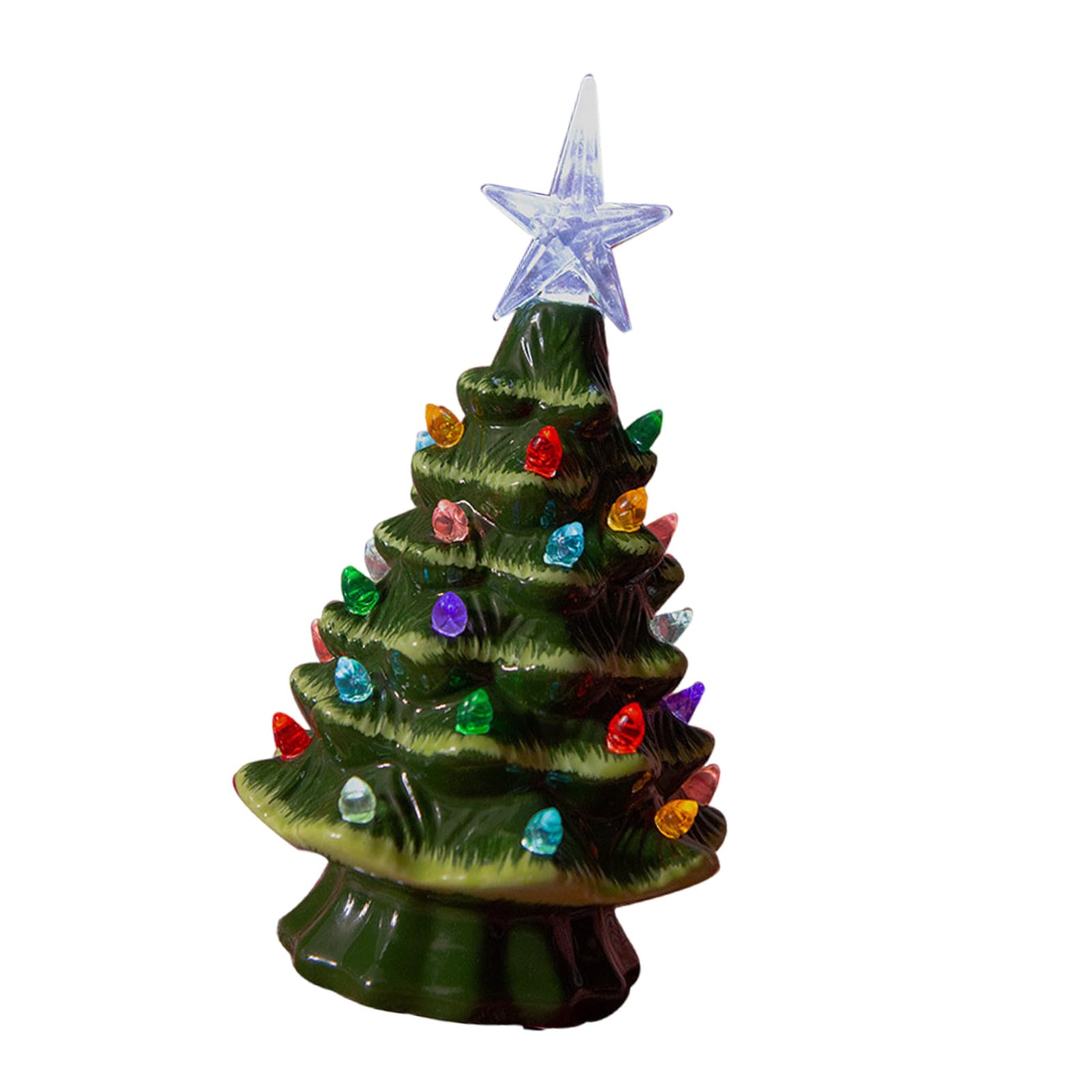 XAGMODSHN Decorative Miniature Christmas Tree with Lights Battery Operated Ceramic Desktop Lamp Festival Tabletop Decoration Christmas Ornament