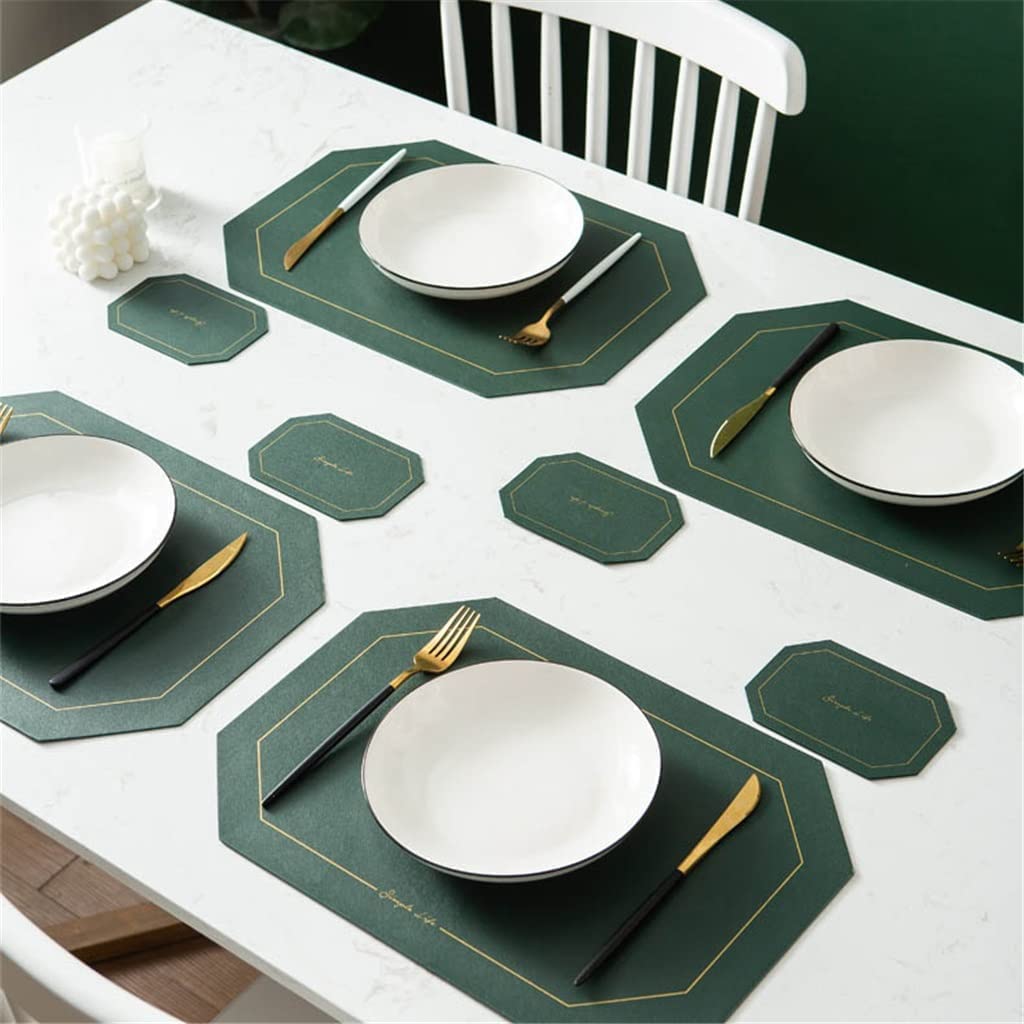 Salvamanteles, manteles individuales y posavasos, 4 Uds. De mantel individual de cuero octogonal con posavasos, mantel de cocina, almohadillas lavables for tazas (F 43 * 30cm) ( Color : Black Soul Eat