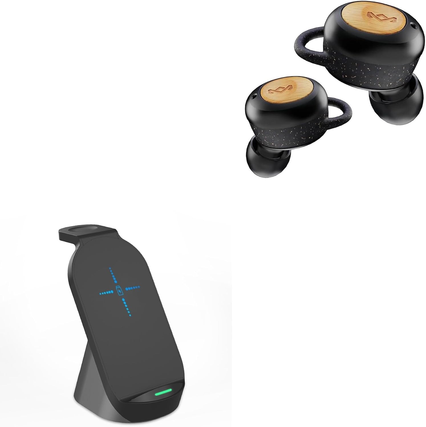 BoxWave Charger Compatible with House of Marley Champion 2 - Compact Wireless MultiCharge Stand (10W), Wireless Stand Charger Watch Earbuds - Jet Black