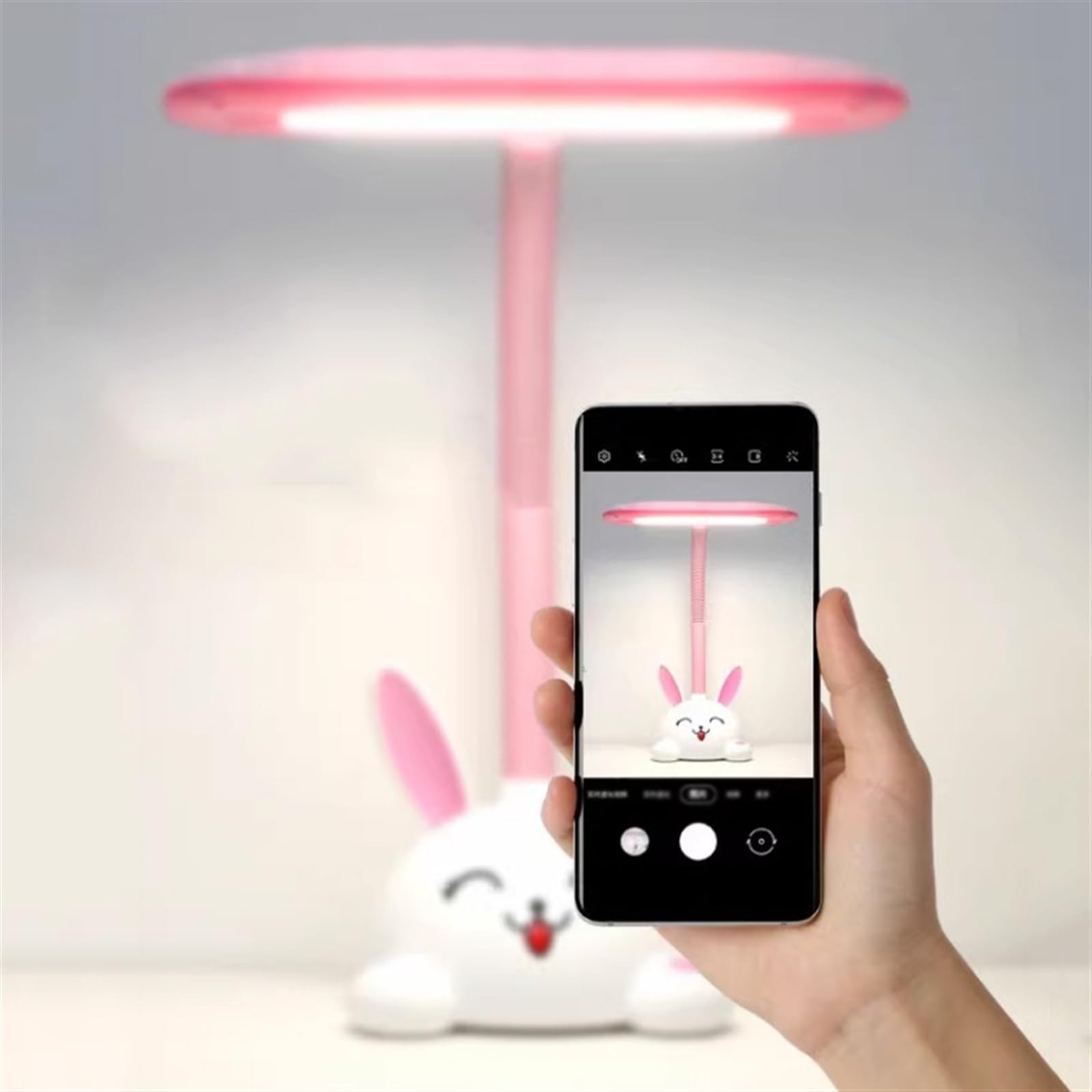 Lampa biurkowa śliczna króliczek lampa biurkowa LED z ochroną oczu z uchwytem na długopis, ściemniana lampa do czytania z 3 trybami oświetlenia, przełącznik