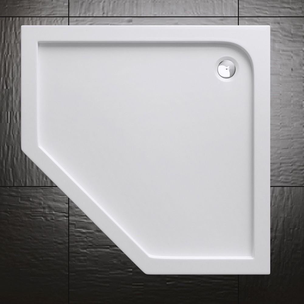 Durovin Bathrooms 1000mm x 1000 x 40mm Shower Tray, Acrylic Material, Glossy White Finished – Pentagonal Shape