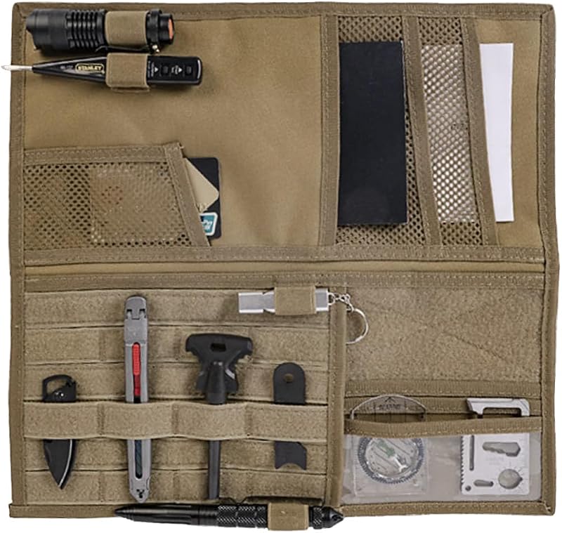 Organizador de Para-Sol Automotivo ZIMISI Tactical Molle em Tecido Oxford 600D com Bolsos e Alças Elásticas, Khaki
