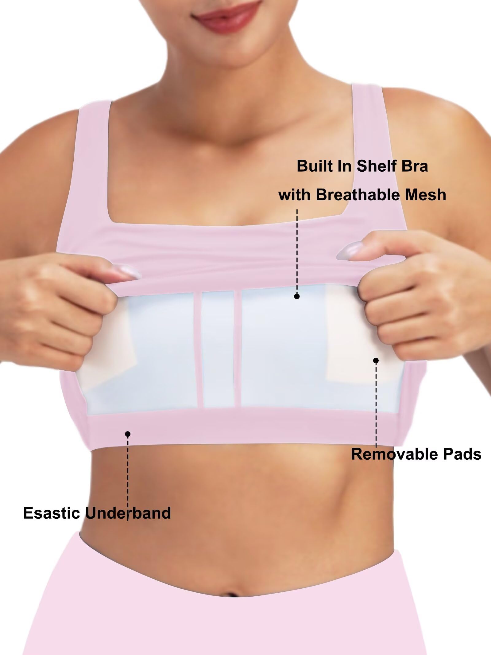 Sunzfly - Brasier deportivo de cuello cuadrado para mujer con almohadillas extraíbles, brasier integrado, camiseta sin mangas para verano, entrenamiento, yoga
