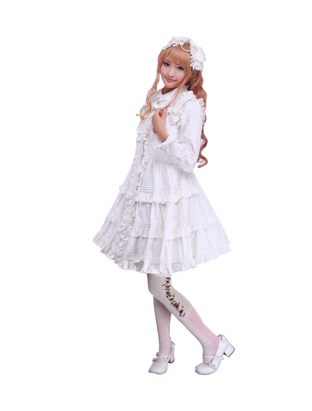Antaina White Cotton Ruffle Bows Lace Retro Sweet Victorian Lolita Cosplay Dress product thumbnail 6