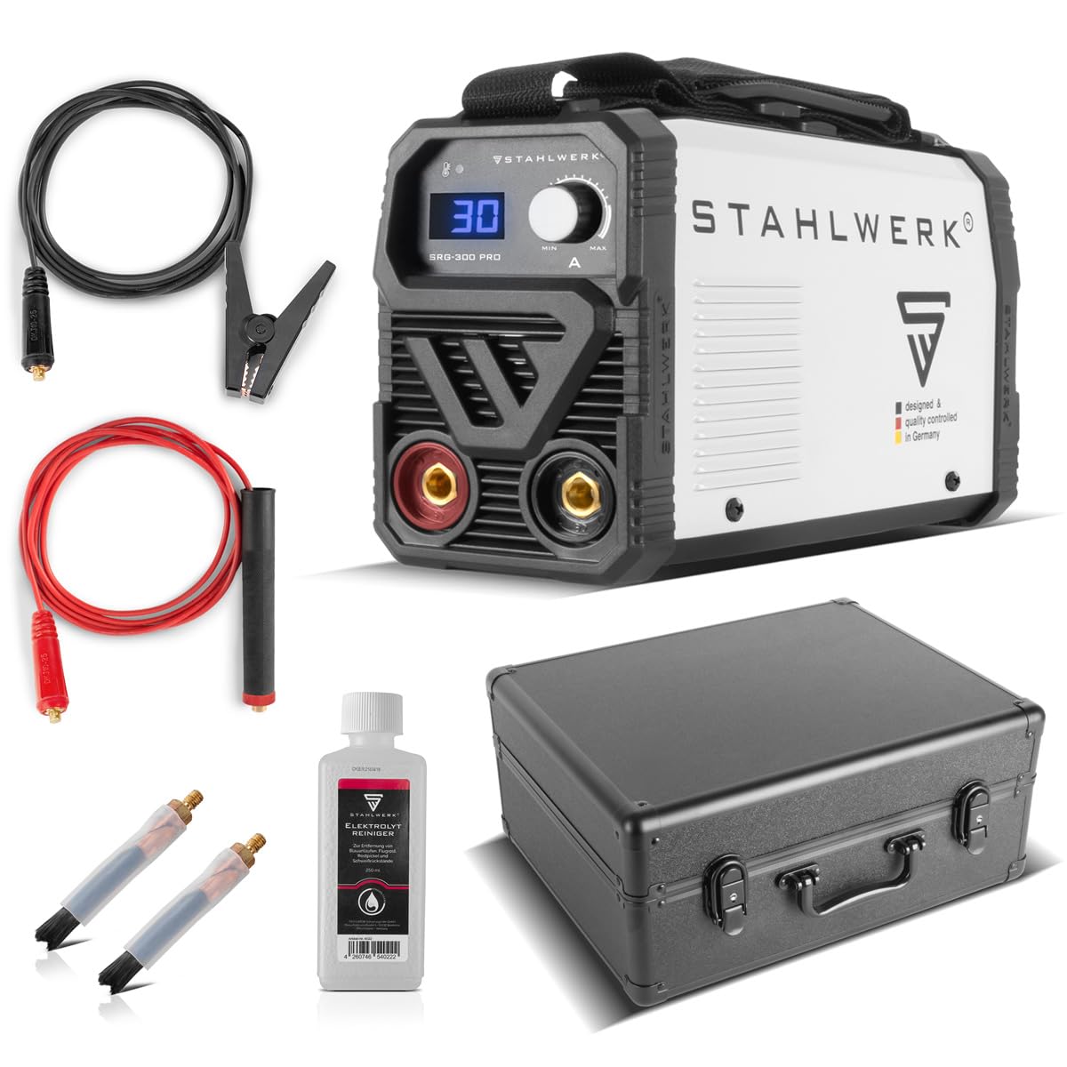 STAHLWERK SRG 300 Pro Dispositivo de limpieza de costura de soldadura compacto para limpieza electroquímica, pasivación y acabado de soldaduras, 10-30 A, 230 V, 2,2 kg