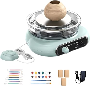 Mini Electric Pottery Wheel Ceramic Machine, Pottery Forming Machine with Clay Tool Set, Turntable Potter's Wheel with Foot Pedal, Electric Clay Wheel for Kids Adults, for Beginners DIY Clay ArtGreen