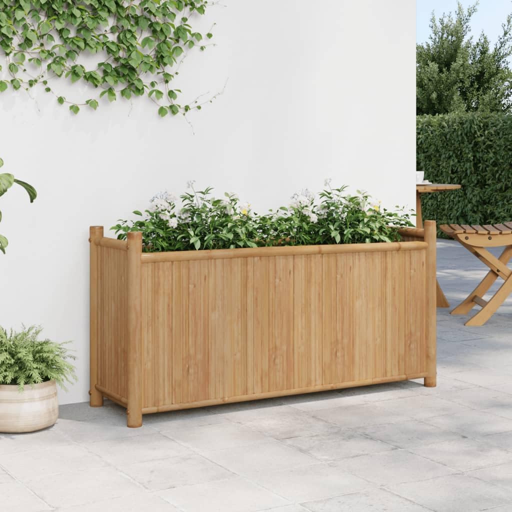 Fioriera da Esterno in Bambù Naturale 100x30x50 cm | Vaso rialzato rettangolare per orto e fiori, ideale per arredare il balcone, terrazzo o giardino con stile naturale.