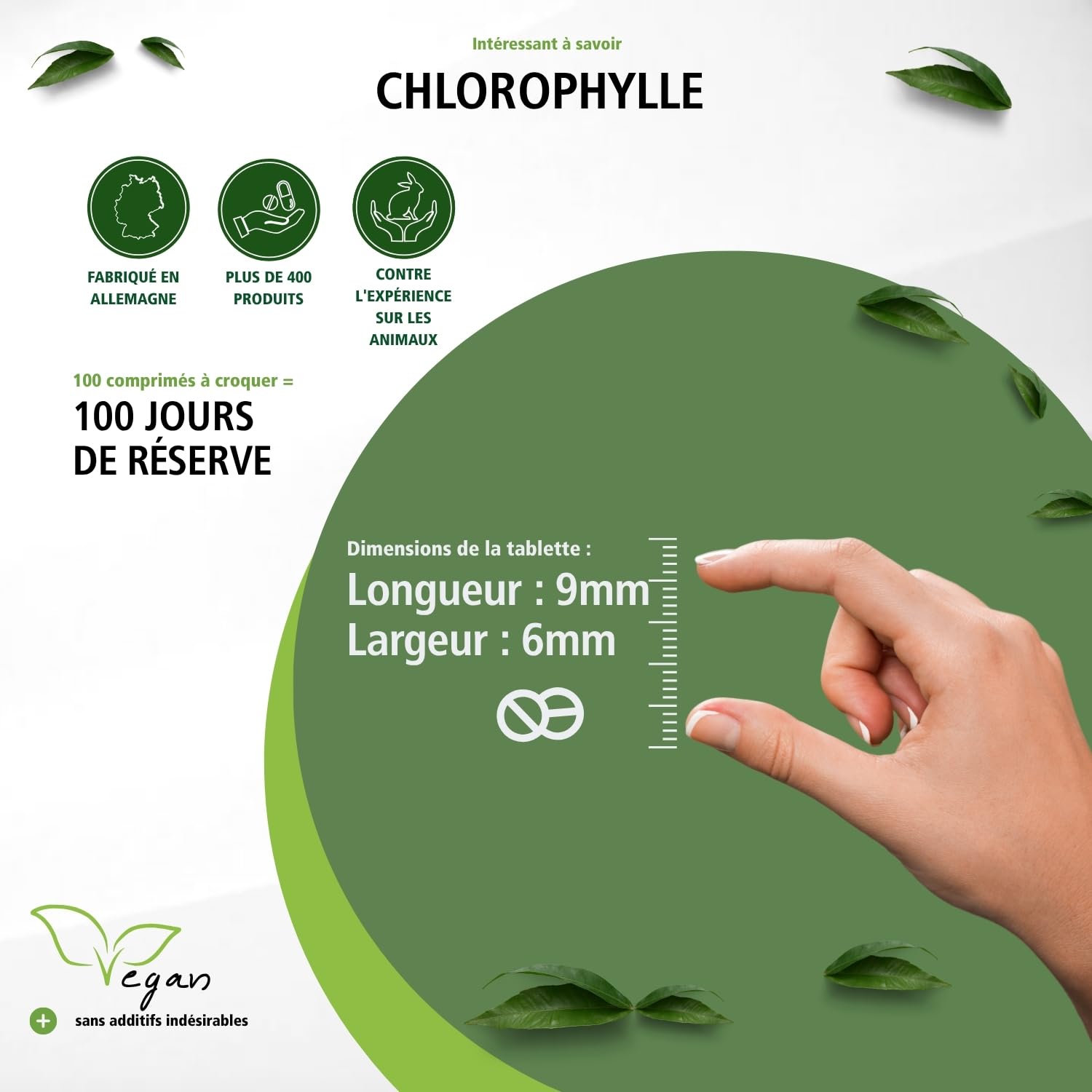fairvital Comprimés de chlorophylle à l'arôme de menthe, 100 comprimés à croquer, VÉGÉTALIEN