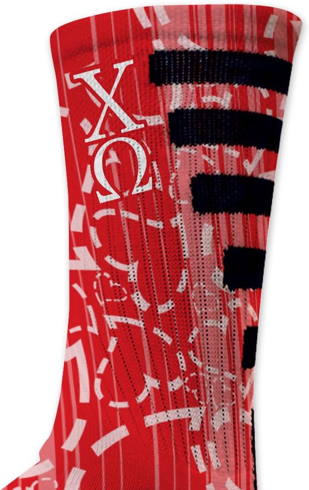 VictoryStore Apparel - Chi Omega, Dashed Heart Pattern Performance Crew Sock