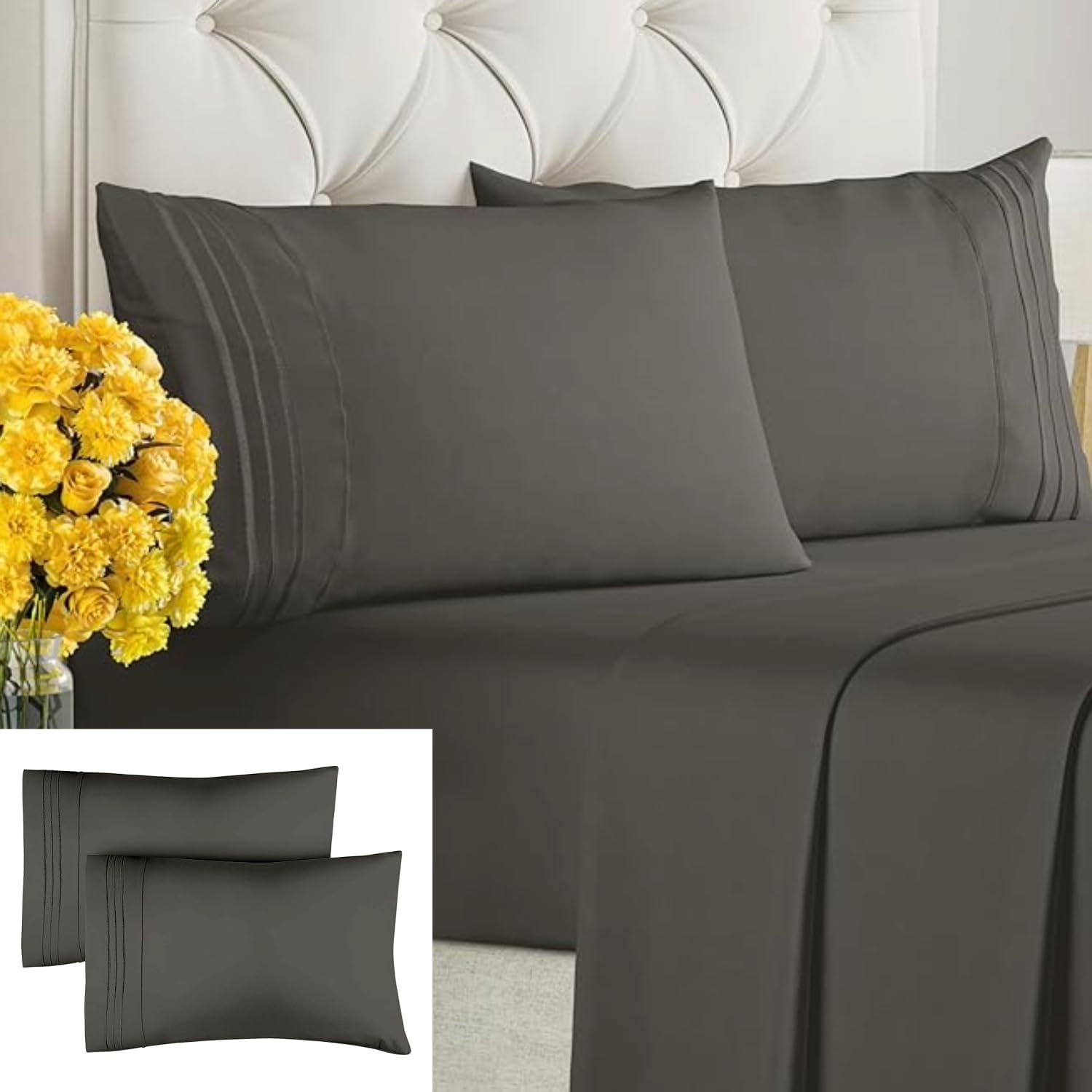 CGK Unlimited Charcoal 4Piece Sheet Set & Pillowcase