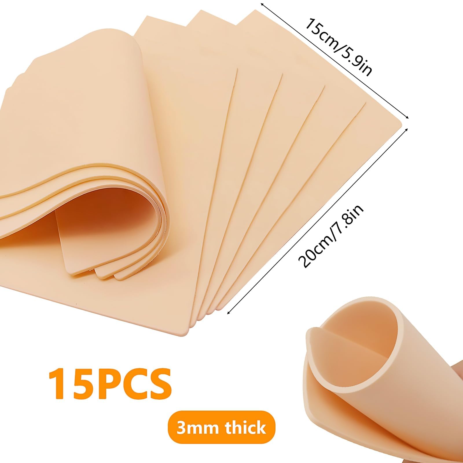 15 Pcs Blank Tattoo Practice Skin, 3 mm 15 x 20 cm Double Sides Fake Skins Bulk, Soft Silicone Pads - Image 2