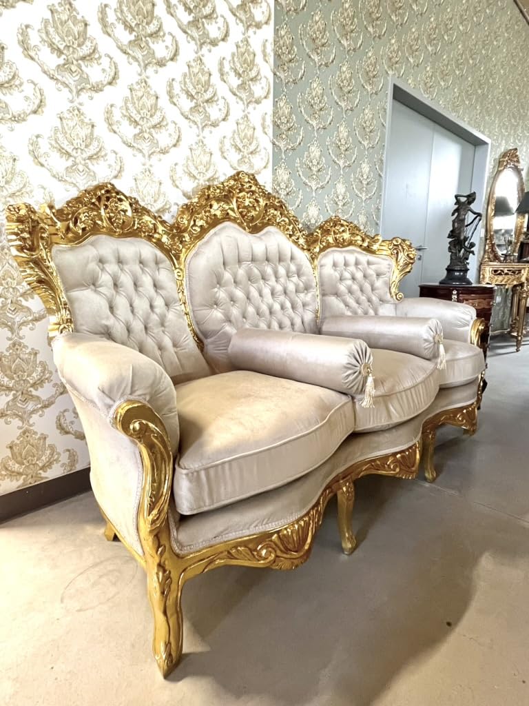 Ensemble de canapé de style Louis français beige rétro baroque rococo en velours avec finition dorée pour décoration de hall d'hôtel à domicile