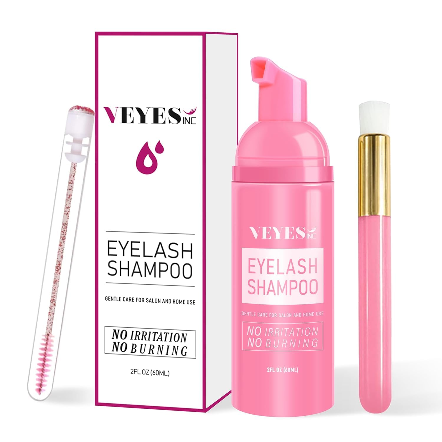 VEYES INC Lash Shampoo for Lashes Extensions & Natural Lashes.Eyelashes Cleanser + Cleaning Brush + Eyelash Brush,Oil & Sulfate Free. Salon & Home Care