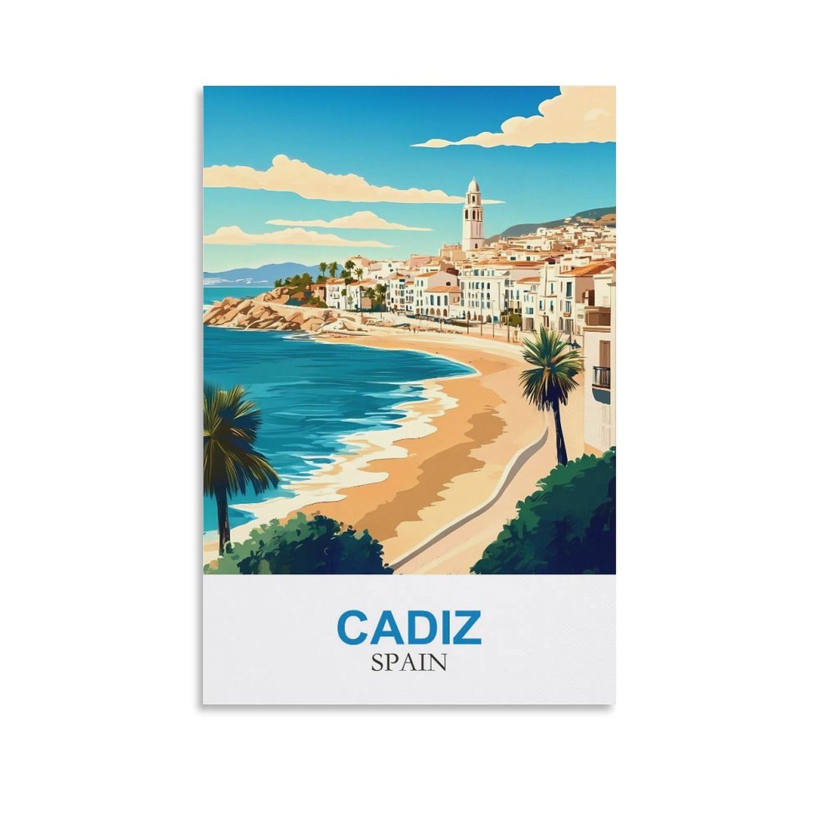 EZMLFA Diamond Painting Art Kits,Cadiz Spain,5D Diamond Painting Kit for Adults Beginners, DIY Full Round Drill Gem Art Kits for Home Decor 50x60cm
