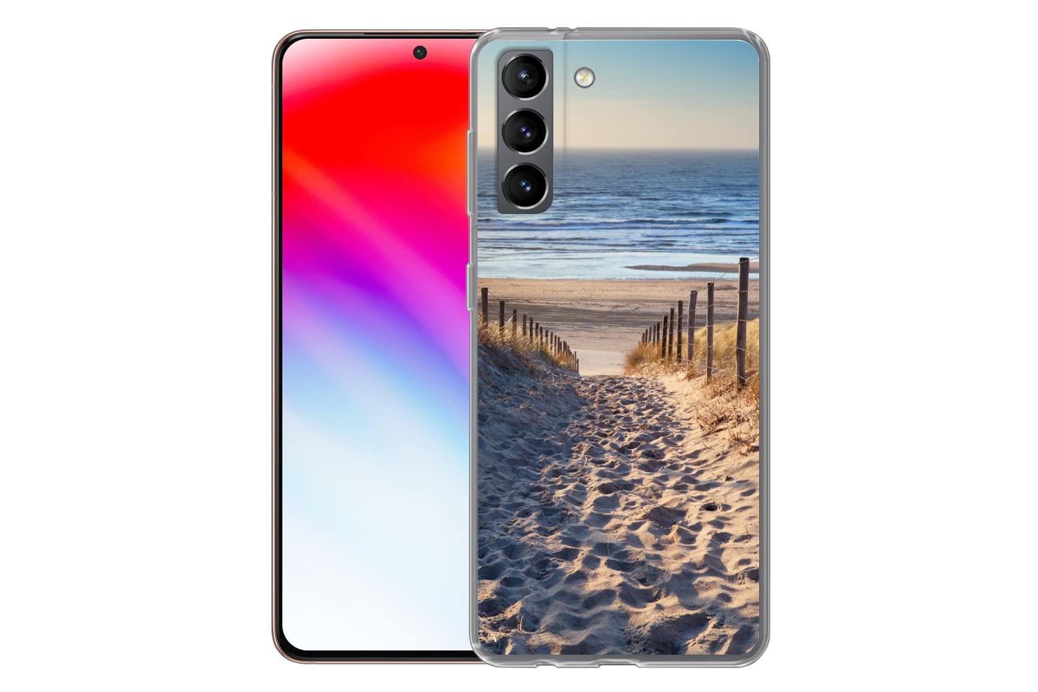 MuchoWow Funda para Samsung Galaxy S21 - Playa - Mar - Países Bajos - Dunas - Sol - Funda de Silicona/Funda Blanda para teléfono móvil