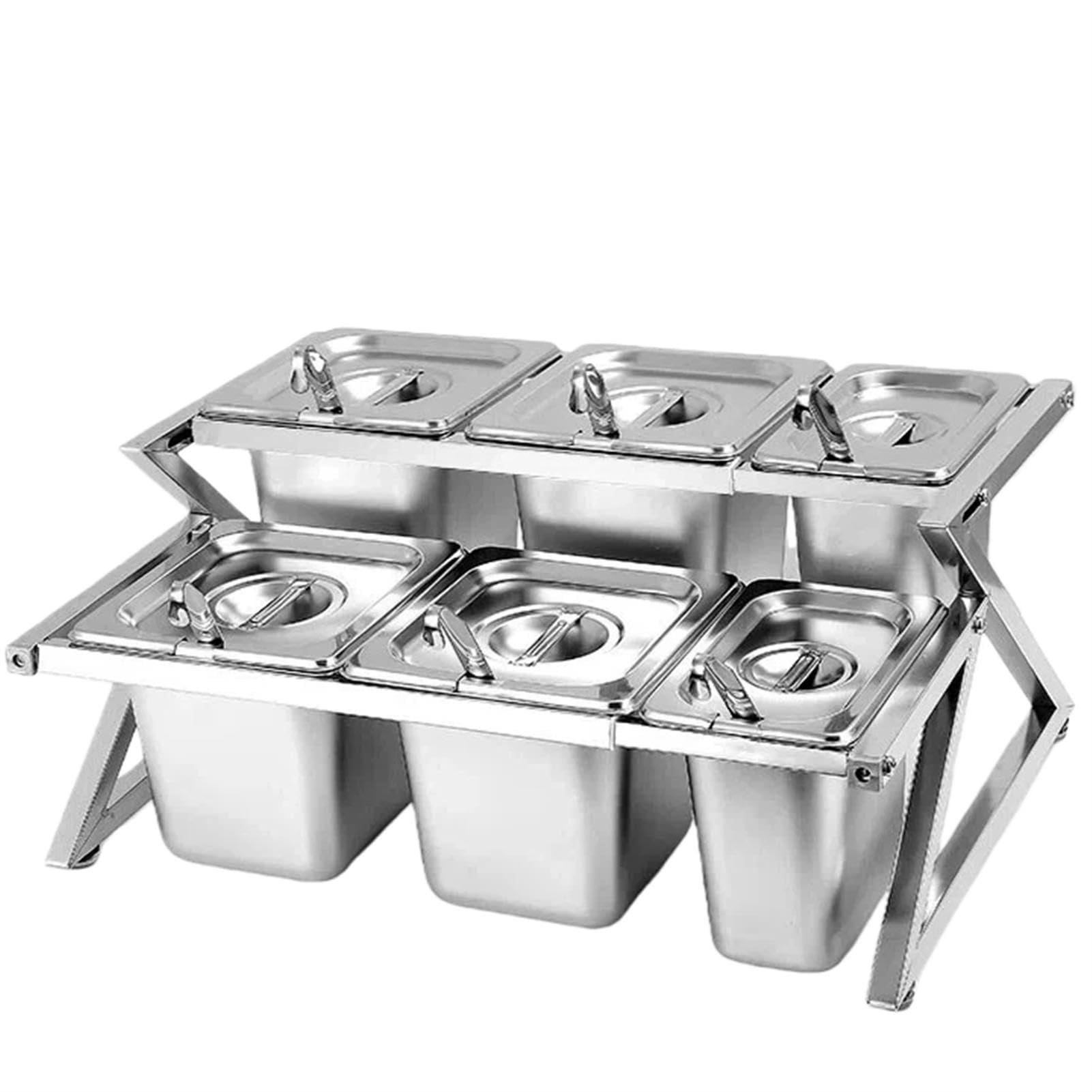 Set di contenitori per condimenti regolabili in acciaio inox con coperchi e cucchiai, perfetti per cucina, buffet, cibo, ristorante e uso domestico, soluzione durevole ed elegante