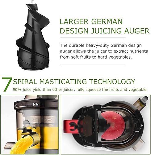 Miniatura 5 de Slow Juicer Masticating Juicer Machine Slow Chewing Juicer 3 Inch Wide Groove Cold Squeezed Juicer for Fruits and Vegetables High Yield Vertical