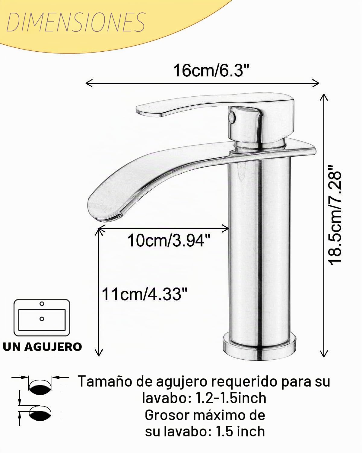 Beelee Grifo monomando de cascada de un orificio para lavabo con conexión de agua fría y caliente G3/8", oro cepillado, grifo moderno para lavabo de baño