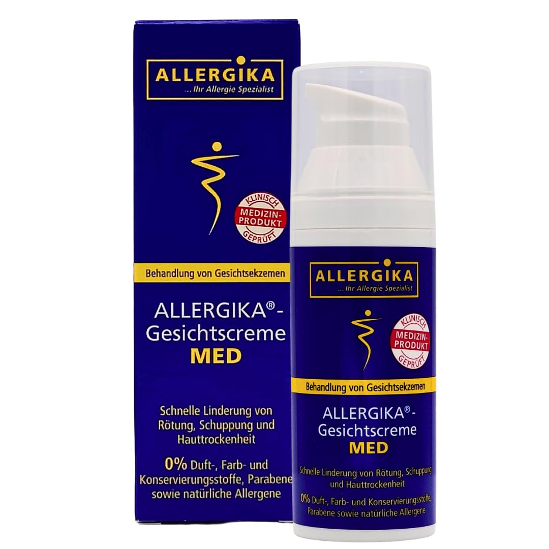 Allergika Gesichtscreme MED 2x 50 ml I Zur Behandlung von Gesichtsekzemen I Rötung, Schuppung, Hauttrockenheit, Neurodermitis I Juckreiz I sensible Haut I Spar-Set plus Pharma Perle give-away