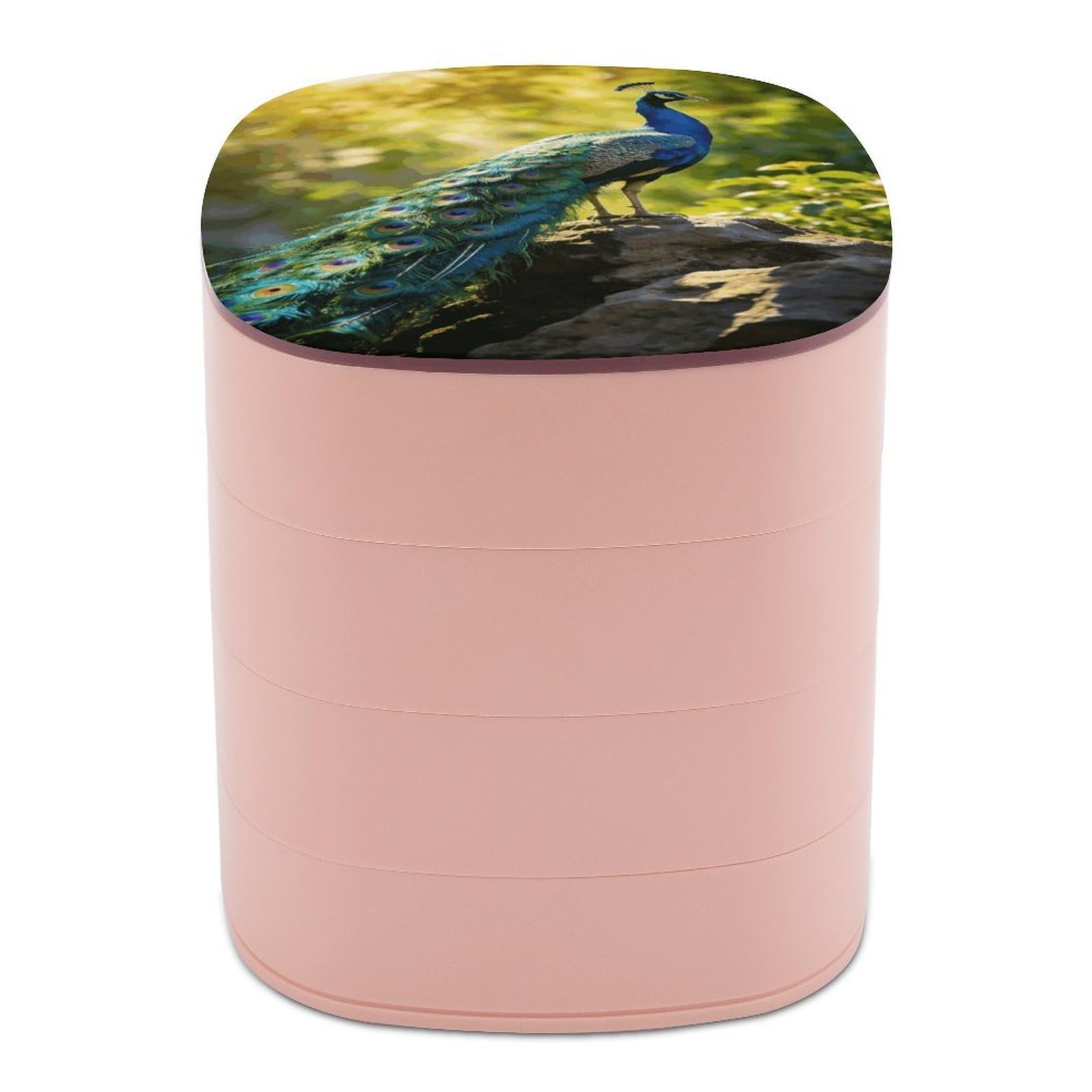 LZQPOEAS Beautiful Peacock Jewelry Box Women Jewelry Organizer Travel Jewelry Case Cute Necklace Ring Storage Organizer 4-Layer Rotating Jewelry Tray Case with Mirror for Bracelets