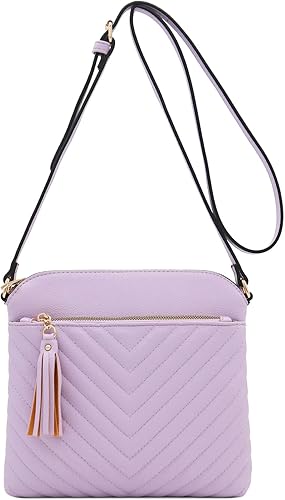 Miniatura 2 de Bandolera o bolsa mediana con patrón triangular, de estilo cruzado, acolchada y con borla