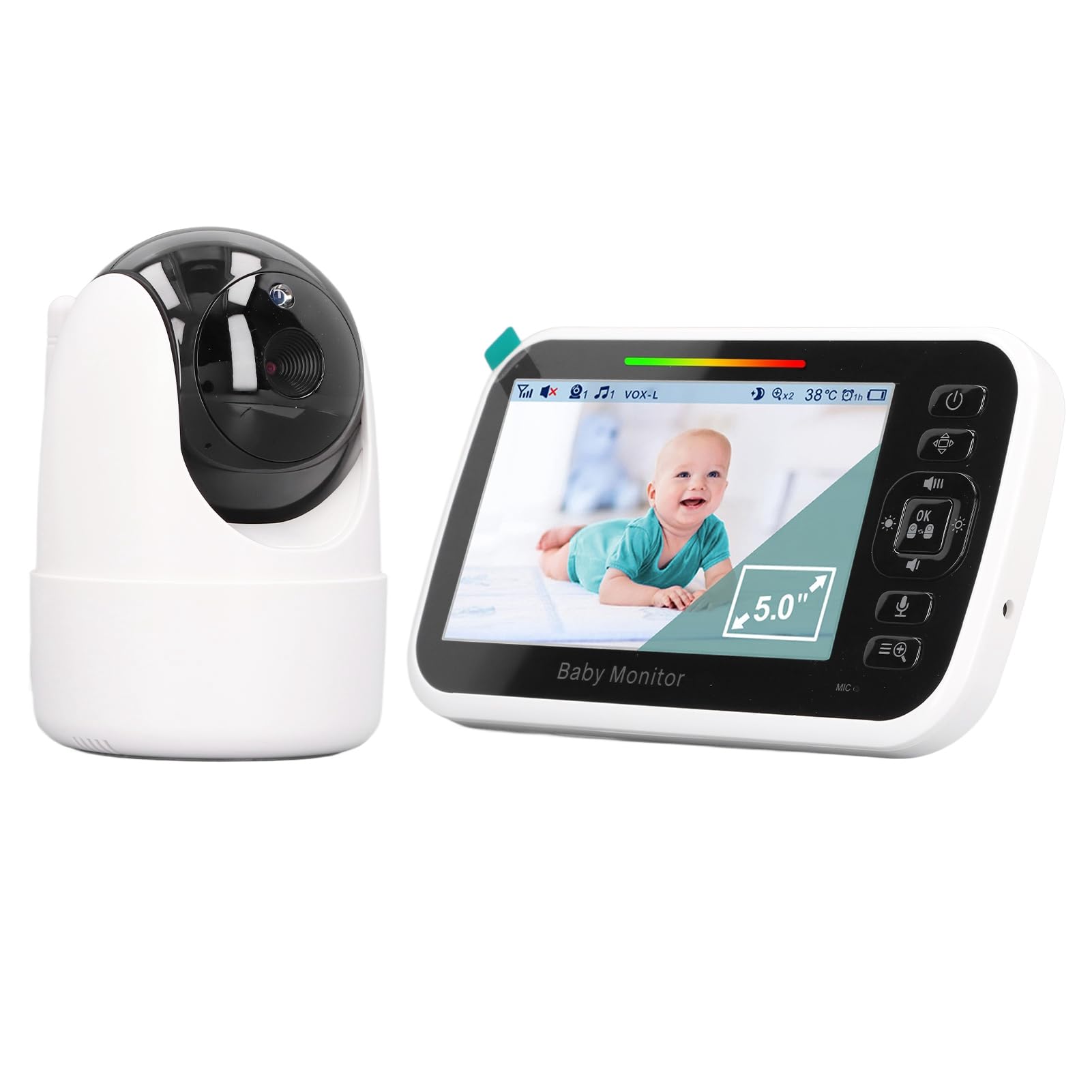 Cryfokt Monitor de bebé con Cámara, Pantalla LCD de 5 Pulgadas, Conversación Bidireccional, Monitor de Vídeo Inalámbrico para bebé, con Pantalla de Temperatura y Reproductor de Canción (Enchufe de