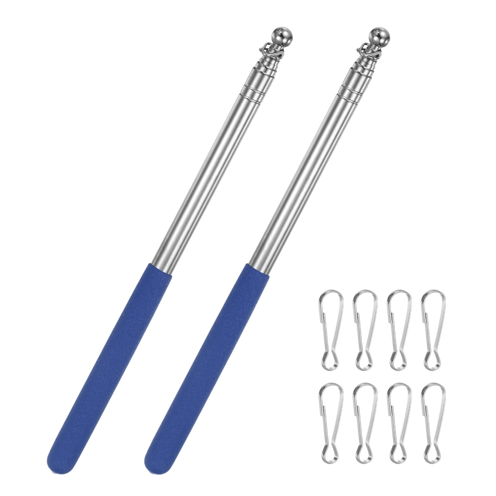 M METERXITY 2-Pack Telescopic Handheld Flagpoles, 5.2ft/1.6m Stainless Steel Handheld Portable Extendable Flagpole with Anti-Slip Grip for Guide/Teachers/Festival, Guide Flag Pole [Blue]