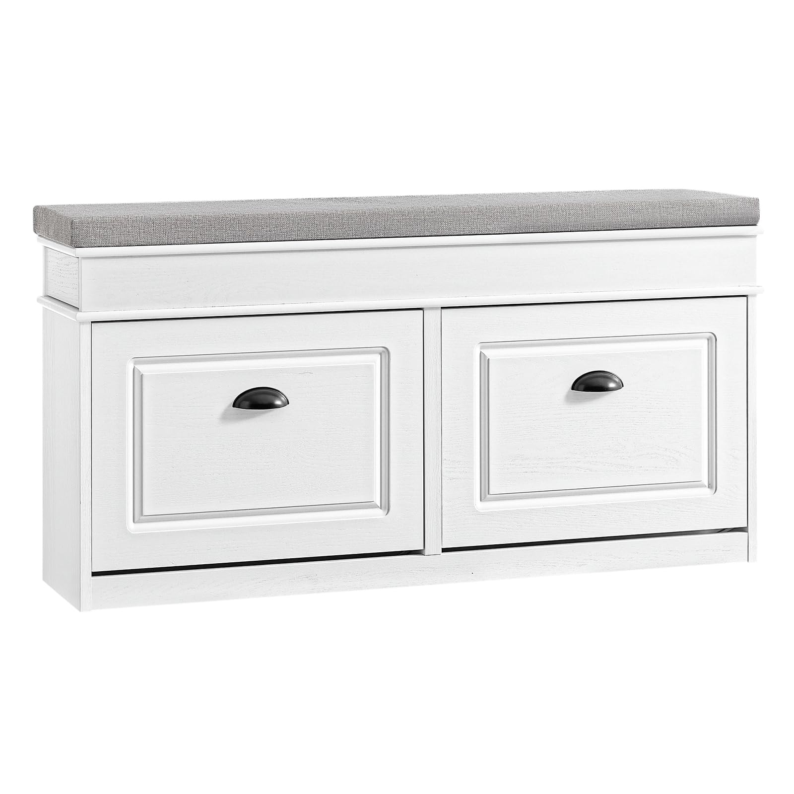 SoBuy Small Shoe Storage Bench with Seat Cushion - 2 Flip-Drawer Shoe Cabinet, Hallway Shoe Rack Organizer with Seat for Entryway, Bedroom and Indoor Use, White Vintage Wood Grain Effect, FSR64-WG — image 1