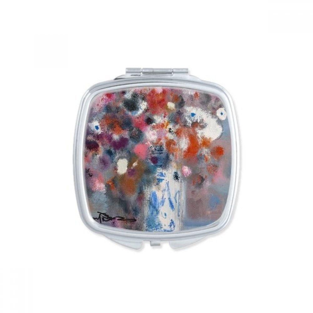 Miroir de maquillage compact pour sac à main avec peinture à l'huile de fleurs colorées nomade