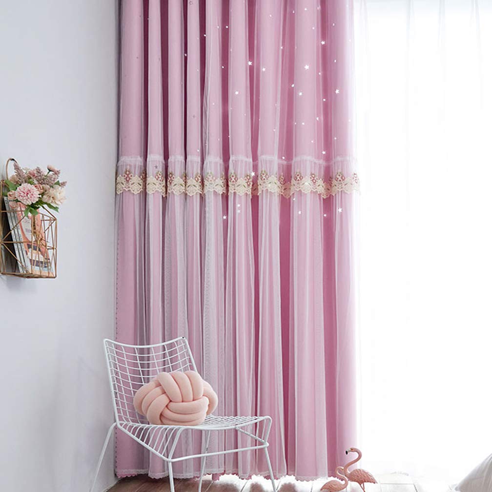 Cortina Opaca con Estrellas Rosas, Cortinas con Ojales Suaves, Cortinas con Ojales aislantes térmicos sólidos, Cortinas para Tratamiento de Ventanas, Cortinas para niños, para niña