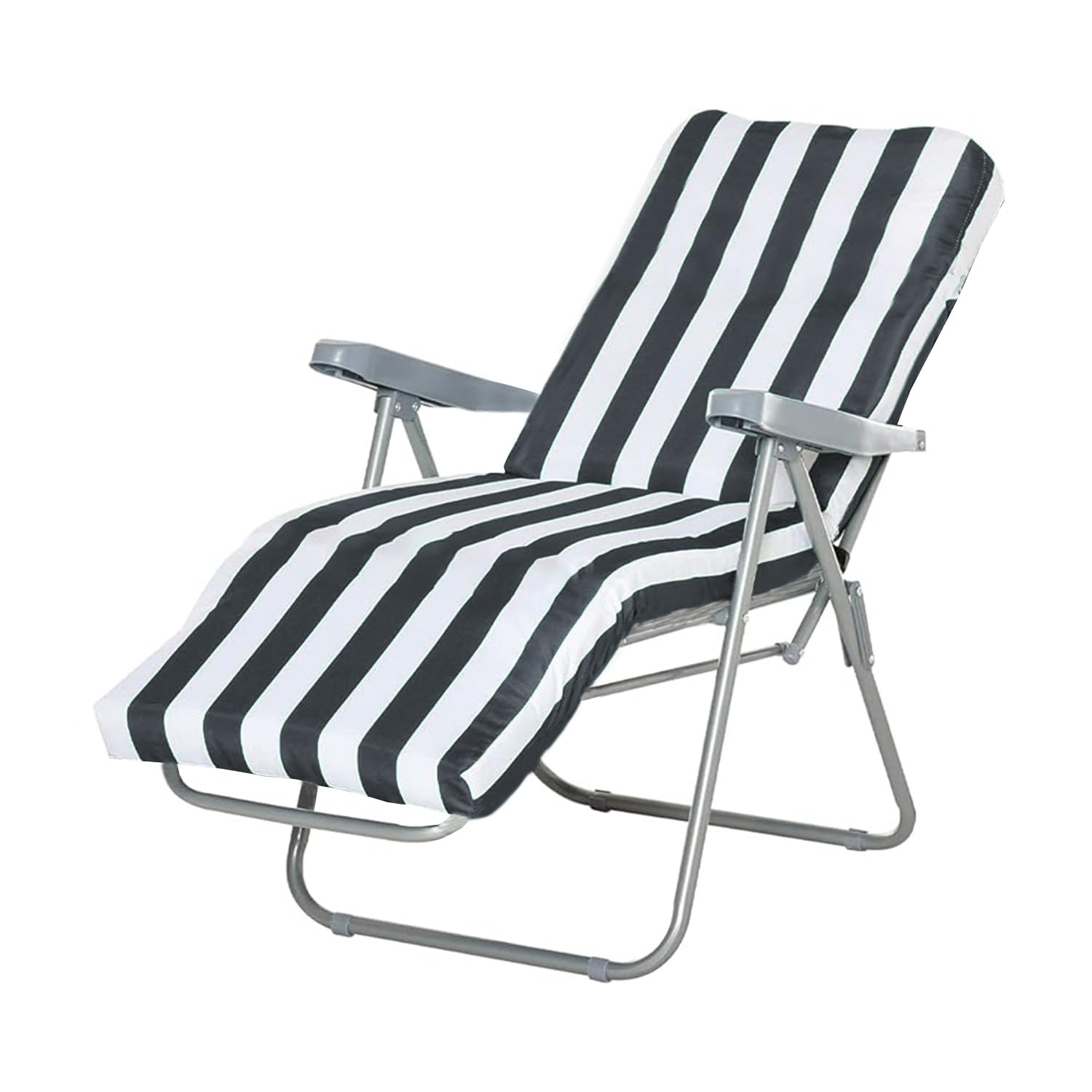 GREATOYAR Cojín Tumbona, Colchoneta Tumbona Acolchada, Cojín Acolchado de Fibra, con Goma y Correas de Sujeción, Tela Polyester, para Exteriores Terraza Jardín Viaje Playa, 180x55x8cm, Raya Gris
