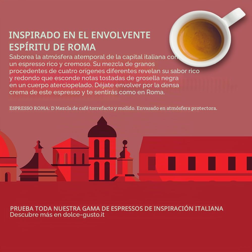 Nescafé Dolce Gusto - Café Espresso Roma, 6 paquetes de 16 cápsulas (96 cápsulas)