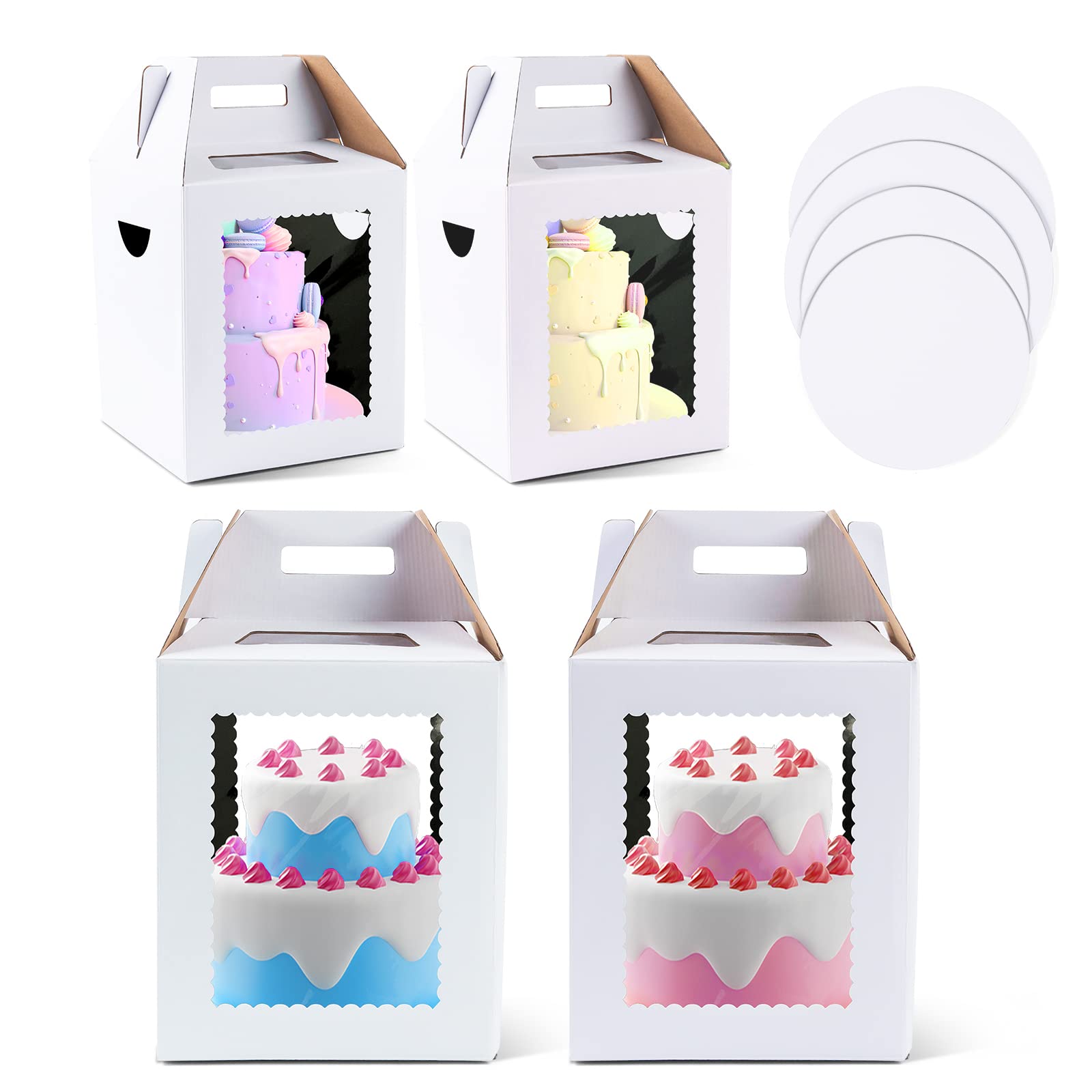 Buy 4 Pack Cake Boxes with Window and 4 Pack Cake Boards, Tall Cake
