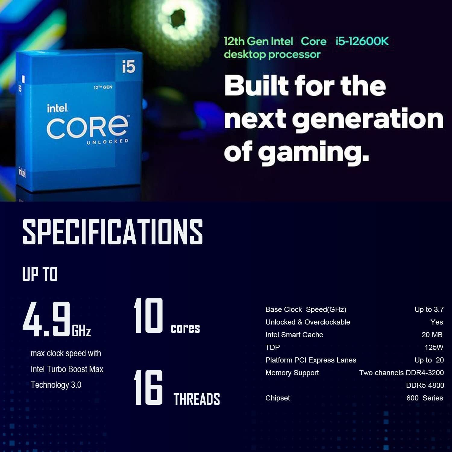 Amazon.com: INLAND Intel Core i5-12600K 10 (6P+4E) Cores up to 4.9