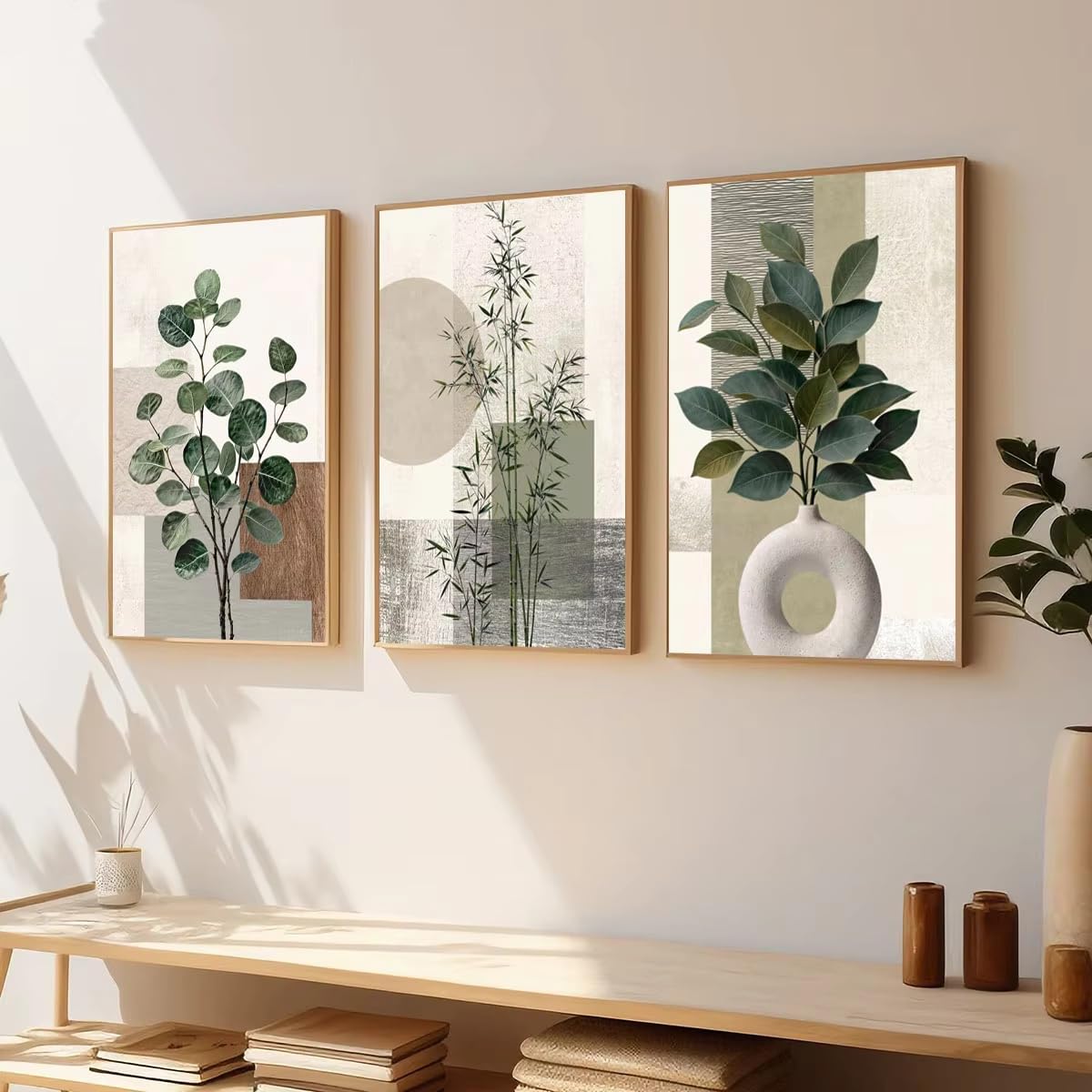 GOSRD Lienzos con estampados botánicos abstractos para la decoración de salas de estar y dormitorios (50x75cm - 3 piezas)