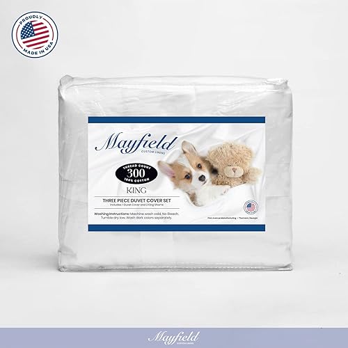 Miniatura 7 de Mayfield Juego de funda de edredón tamaño King con fundas de almohada fabricado en Estados Unidos  Juego de funda de edredón de hotel 100% algodón