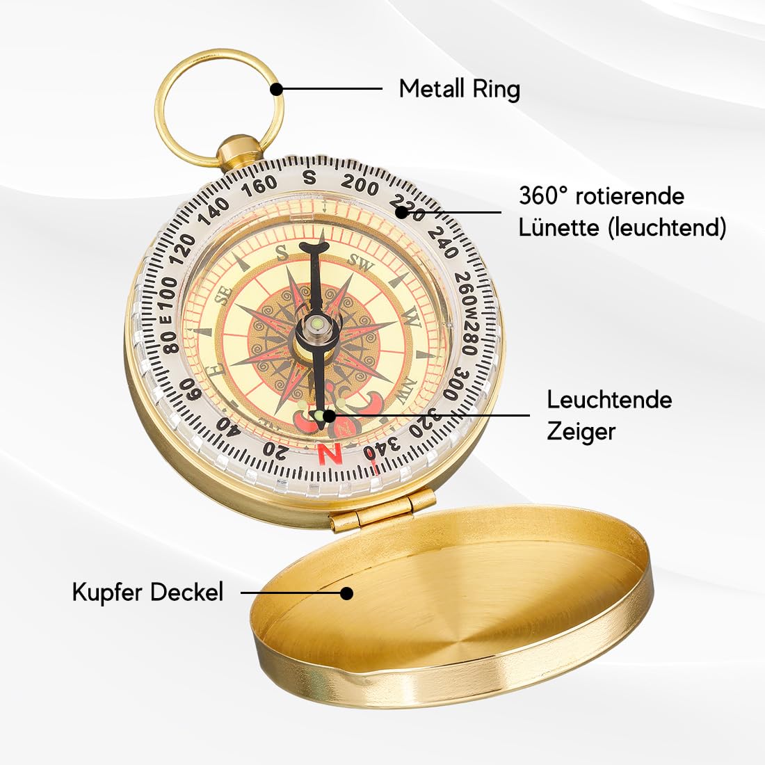 polar-effekt Gold Metall Kompass mit Gravur - Geschenke für Männer - ideal zum Geburtstag und Jubiläum - Outdoor Taschenkompass zum Wandern