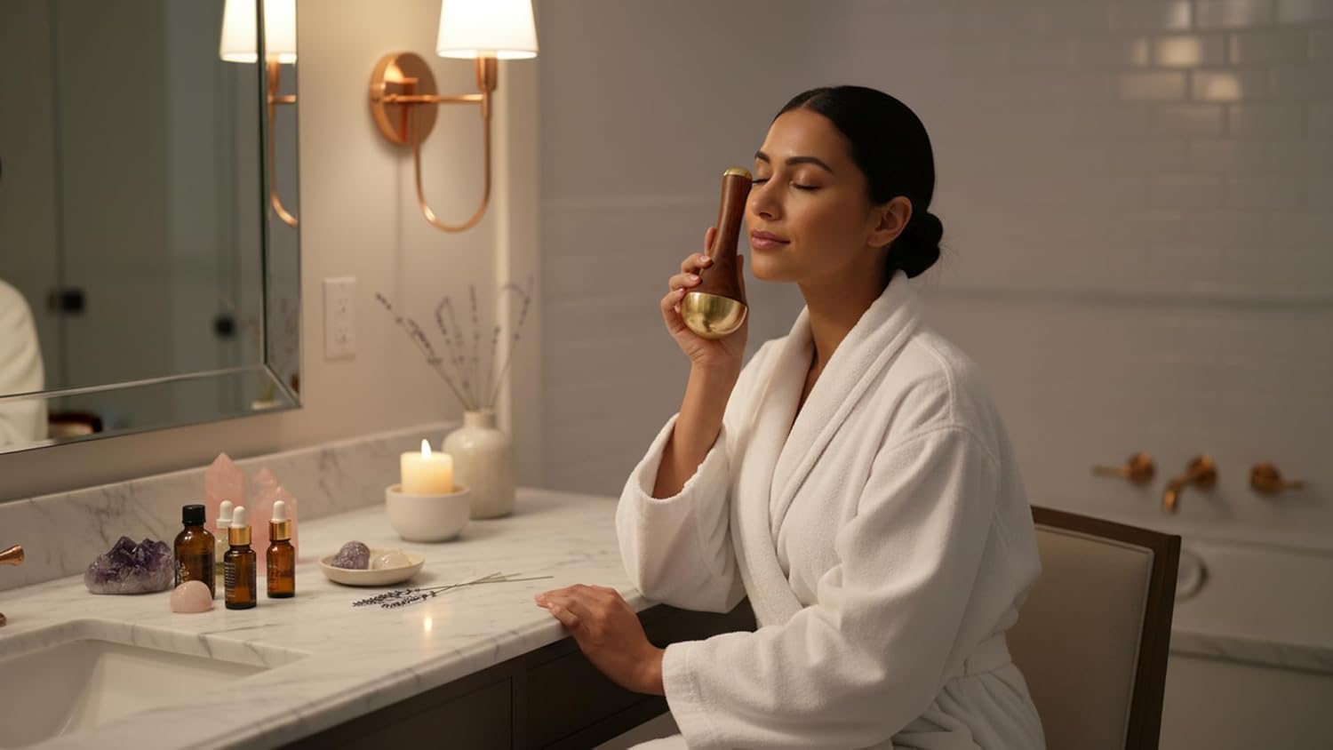 WITSOUL Double Cup kansa Wand face,Foot and Eye Massager/Unique Design - 2 in 1 Kansa/Two Different Sizes with Teak Wood Handle 1pcs - Image 6