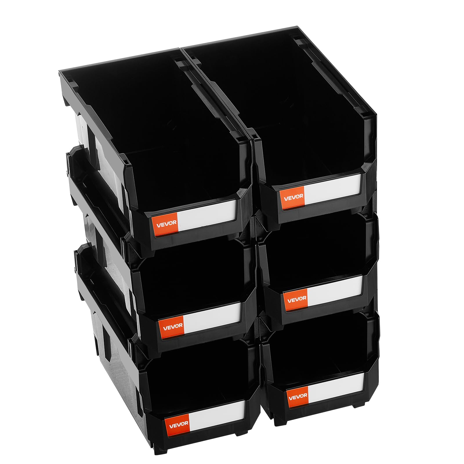 VEVOR Bac à Bec Empilable Lot de 6 Bacs de Rangement Plastique, 37,7 x 21,5 x 18 cm, Boites Rangement Empilables pour Atelier, Garage, Petites Pièces, Fournitures de Bureau et Autres Accessoires, Noir