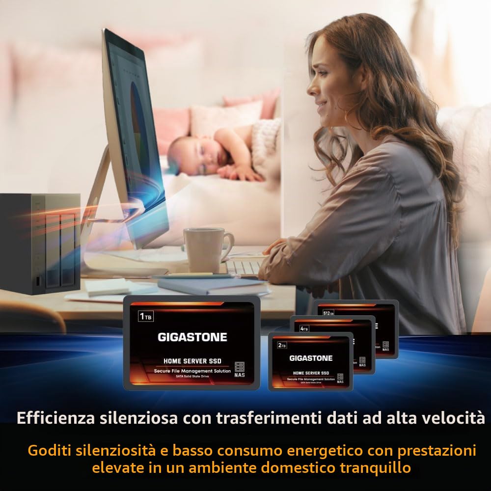 Gigastone Home Server SSD 1TB NAS SSD Drive Cache 24/7 Durevole TLC Ad alta resistenza Sincronizzazione dati cloud personale Network Attached Storage RAID 3D NAND 2.5 "SATA Interni Hard Disk a stato