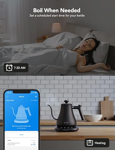 Miniatura 6 de Govee - Hervidor eléctrico inteligente, diseño de cuello de cisne con temperatura variable, WiFi, control mediante Alexa, calentamiento rápido de