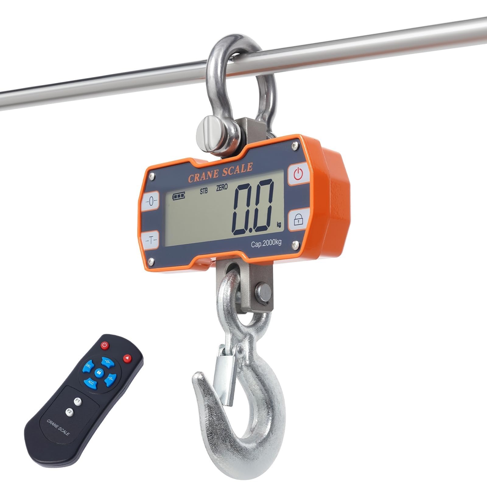 Digital Crane Scale, 4400lb/2000kg Industrial Hanging Scale with Controller & LCD Backlight Screen for Farms Portable Big Hoist (Orange)-image-29