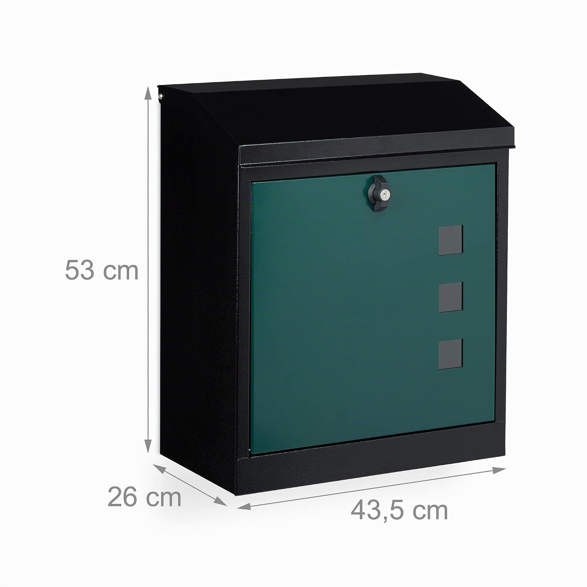 Relaxdays 10020775_641 Boîte aux Lettres Murale Grande XL pour Paquet avec clapet sécurité avec clés HxlxP: 53 x 43,5 x 26 cm, Noir-Vert