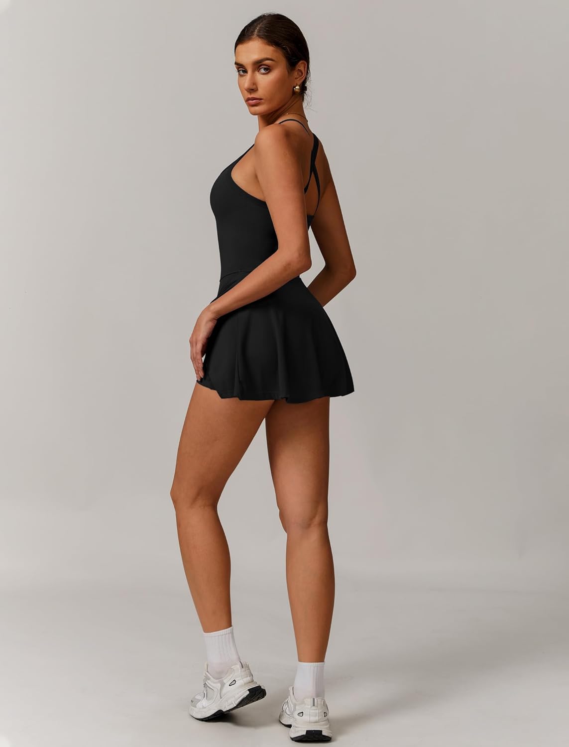 Womens Tennis Golf Dress with Built-in Bra Shorts Cross Backless V Neck Twist Front Hem Athletic Dresses - Image 4