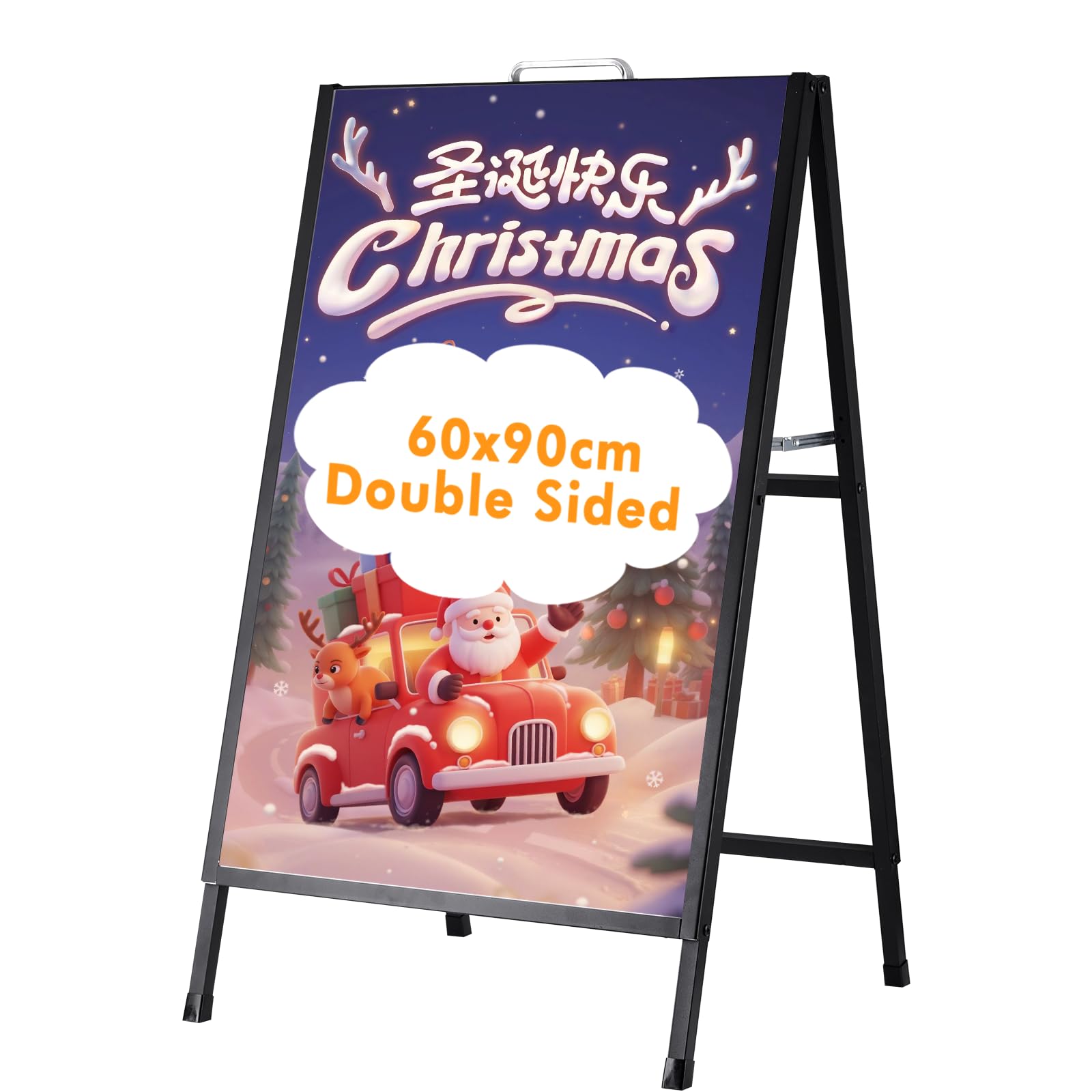 YUCHENGTECH Caballete Publicidad Exterior con Asa 60x90 cm Portacartel Doble Cara Soporte para Cartel Metálicos Panel Publicitario para Bares Restaurantes Exposiciones Exteriores