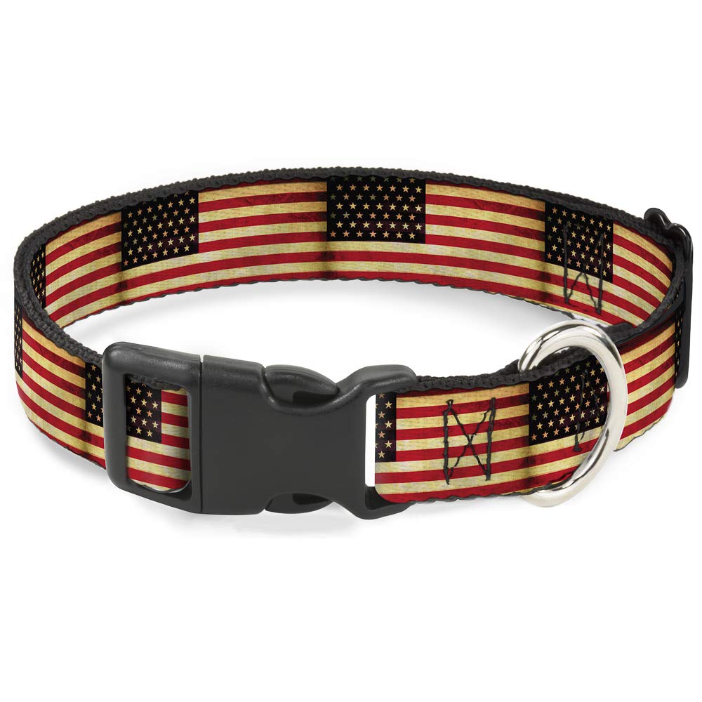 Collier drapeau US Vintage Buckle Down pour grand chien ajustable avec clip plastique de rappel