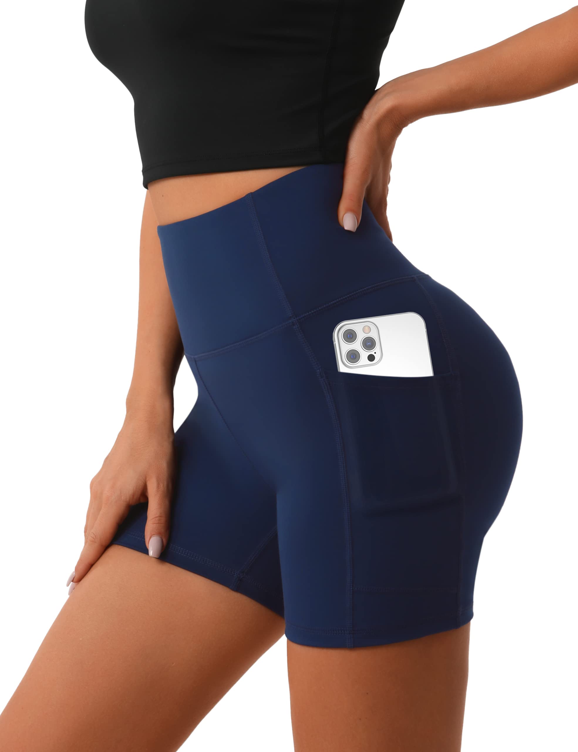 Desol Radlerhose Damen mit Taschen V Cross High Waist Shorts