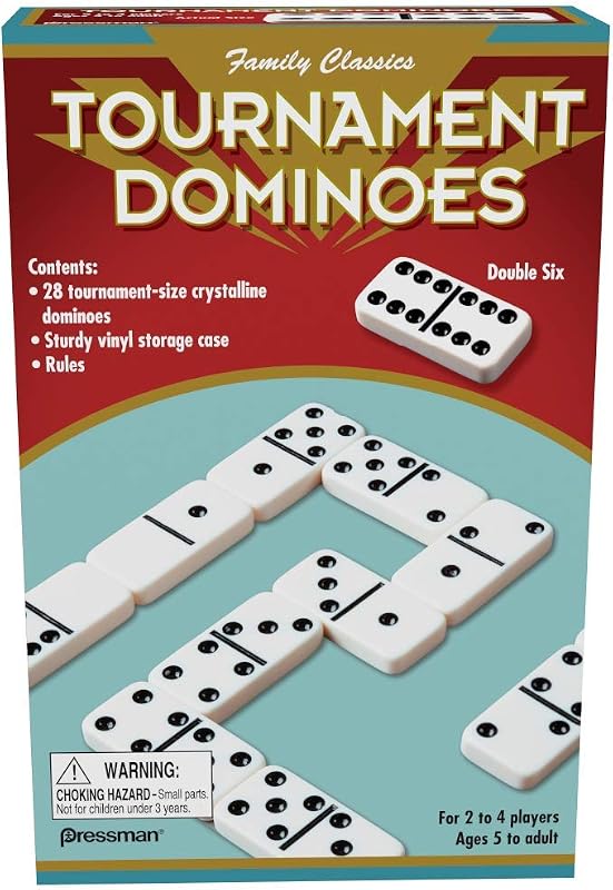 Family Classics Tournament Dominoes - Double Six Crystalline Tiles in Storage Case by Pressman , 5"