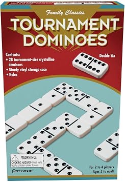 Family Classics Tournament Dominoes - Double Six Crystalline Tiles in Storage Case by Pressman , 5"